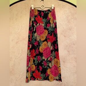 Vibrant Floral Maxi Skirt - Black, Pink, Yellow